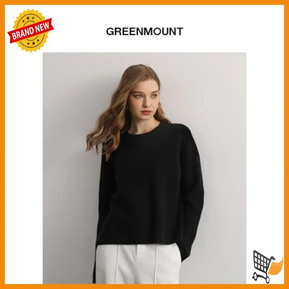 Cashmere Crewneck Pullover Sweater Ribbed Long Sleeve Women's Winter Essential